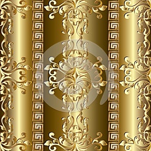 Gold Baroque seamless pattern. Greek ornaments.