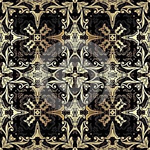 Gold Baroque vector seamless pattern. Old style floral Damask background. Beautiful repeat backdrop. Vintage Victorian