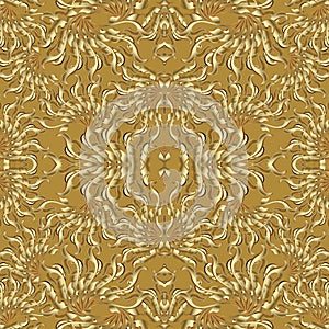 Gold Baroque vector seamless pattern. Ornate patterned background. Wallpaper. Antique golden 3d ornaments in baroque victorian st