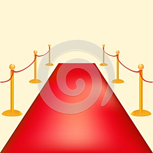 Gold barriers vector illustration . Red carpet ceremonial vip event or head of state visit .