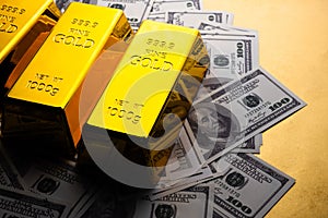 Gold bars and banknotes. financial concept