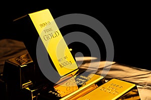 Gold bars on black bacground. financial concept