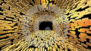 Gold Bars Bricks Tunnel zooming out and tunnel expanding