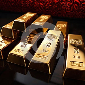 Gold bars buillion with Chinese Asian style markings, wealth in the East