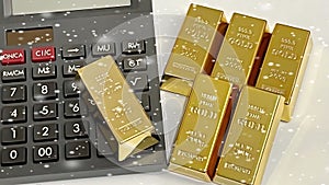 Gold bars with calculator and snowflakes effect