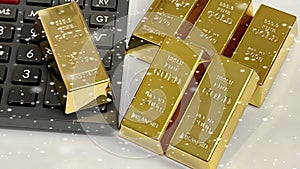 Gold bars with calculator and snowflakes effect