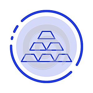 Gold, Bars, Deposit, Golden, Money, Reserve, Wealth Blue Dotted Line Line Icon