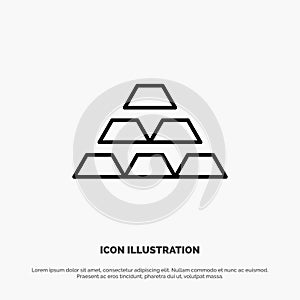 Gold, Bars, Deposit, Golden, Money, Reserve, Wealth Line Icon Vector