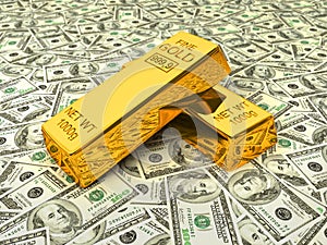 Gold bars on dollars