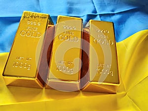 Gold bars on the flag off Ukraine