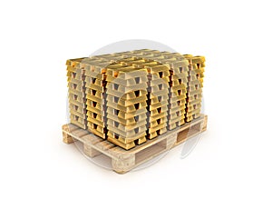 Gold bars on pallet isolated 3d