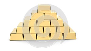 Gold bars pyramid 3D rendering