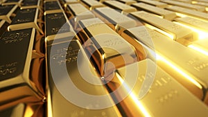 Gold Bars Stacked 3d Render