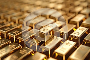 Gold bars stacked in rows.