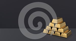 Gold bars. Stacks of gold bars. 3D rendering illustration of gold bars. Business financial banking concept
