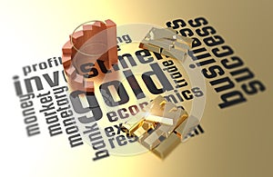 Gold bars with stock market chart. Economy and finance, investment and commodity market photo