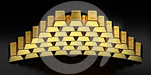 Gold bars with the web banner concept. 3D rendering
