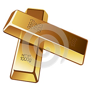 Gold bars on white background