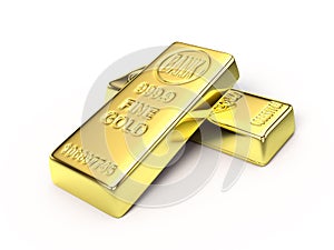 Gold bars on white surface