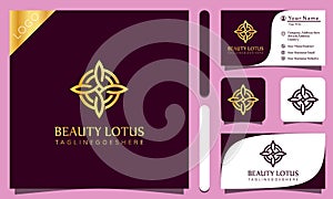 Gold beauty lotus cosmetics luxury logo design vector illustration with line art style vintage, modern company business card