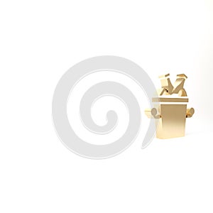 Gold Beer bottles in ice bucket icon isolated on white background. 3d illustration 3D render