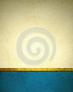 Gold beige background with blue footer border, gold ribbon trim, and grunge vintage texture