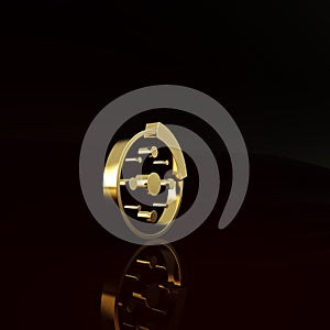 Gold Bicycle brake disc icon isolated on brown background. Minimalism concept. 3d illustration 3D render