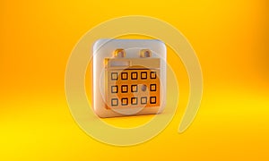 Gold Birthday calendar icon isolated on yellow background. Silver square button. 3D render illustration