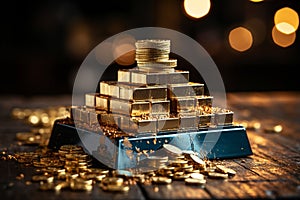 gold biscuits and gold coins stock