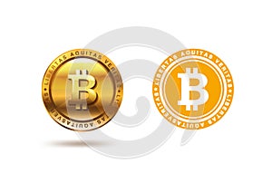 Gold Bitcoin coin Logo design. Fintech Blockchain Logotype Flat