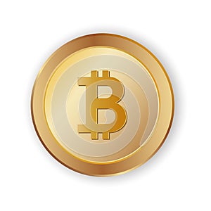 Gold bitcoin coin on white background, cryptocurrency symbol in 3d illustration for business