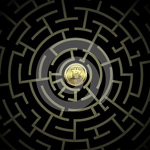 Gold Bitcoin in a complex financial labyrinth business.
