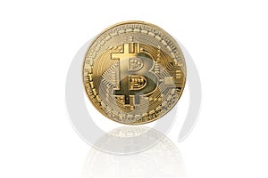 Gold bitcoin, cryptocurrency isolated on white background
