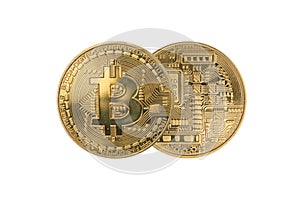 Gold bitcoin, cryptocurrency isolated on white background - clipping paths