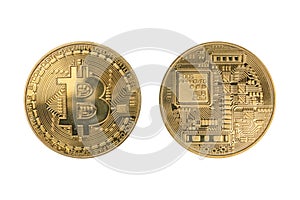 Gold bitcoin, cryptocurrency isolated on white background - clipping paths