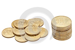 Gold bitcoin, cryptocurrency isolated on white background - clipping paths