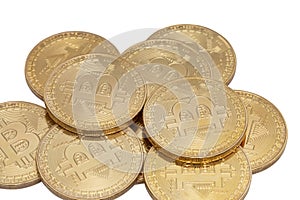 Gold bitcoin, cryptocurrency isolated on white background - clipping paths