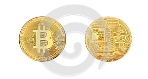 Gold bitcoin physical coin isolated on white