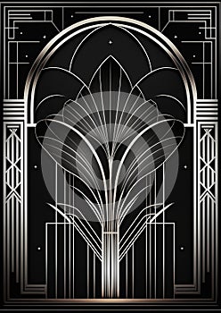 Gold and Black Art Deco Wall Art Vertical Poster Art Nouveau. Generative AI