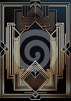 Gold and Black Art Deco Wall Art Vertical Poster Art Nouveau. Generative AI