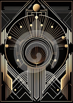 Gold and Black Art Deco Wall Art Vertical Poster Art Nouveau. Generative AI