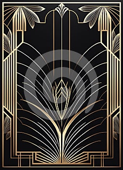 Gold and Black Art Deco Wall Art Vertical Poster Art Nouveau. Generative AI