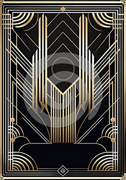 Gold and Black Art Deco Wall Art Vertical Poster Art Nouveau. Generative AI