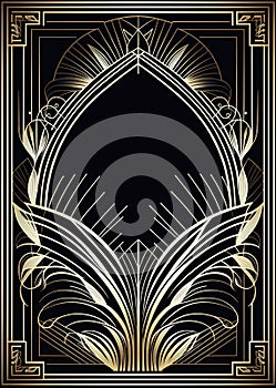 Gold and Black Art Deco Wall Art Vertical Poster Art Nouveau. Generative AI