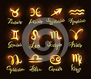 Gold and black collection of zodiac signs