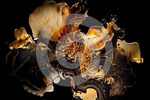 Gold and black collide in the mesmerizing Generative AI of alcohol ink dark and golden color splash, a true work of abstract art