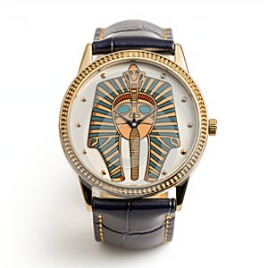 Gold And Black Egyptian Style Watch With Unique Artistic Design