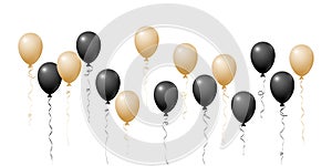 Gold and black flying balloons isolated vector illustration