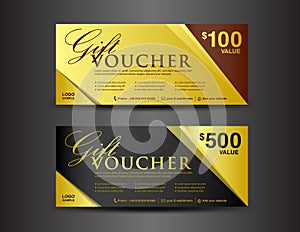 Gold and black Gift Voucher template, coupon design,ticket,vecto