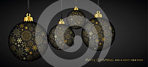 Gold and black luxury christmas ball decoration with snowflakes